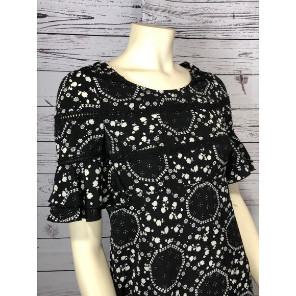 Free People Geo Garden Ruffle Sleeve Mini Dress in black & white size 0 - Picture 7 of 12